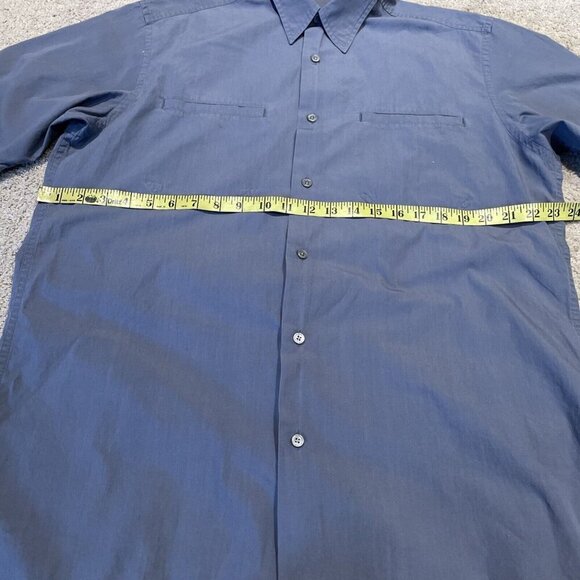 Vintage 80s DKNY Button Up Shirt Men's M Blue Short Sleeve 100% Cotton Pockets - Picture 8 of 10